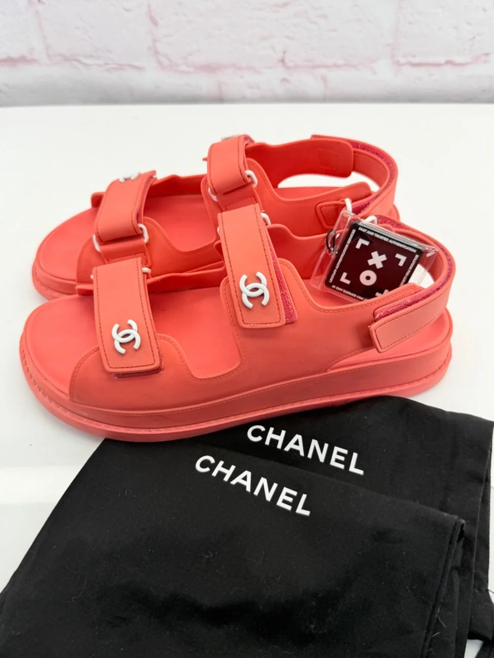 CHANEL Chanel Red Rubber CC Dad Sandals Size 39